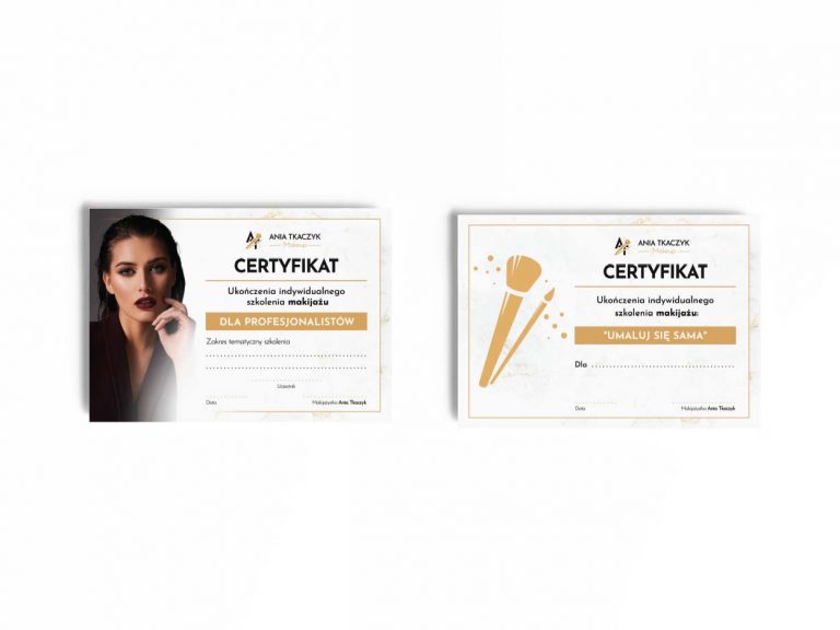 Projekt graficzny certyfikatu ukończenia szkolenia makeup